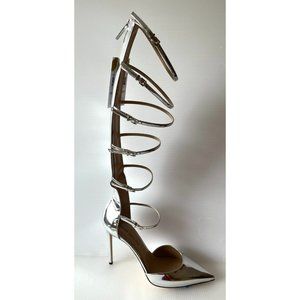 Tamara Mellon Silver "Rendezvous High" Buckle Pumps Heels, Size 40 (IT) 10 (US)